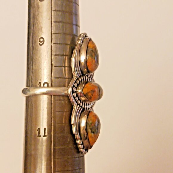 Bumblebee Jasper 3 stone large sterling ring s10 (1570) - Picture 6 of 6